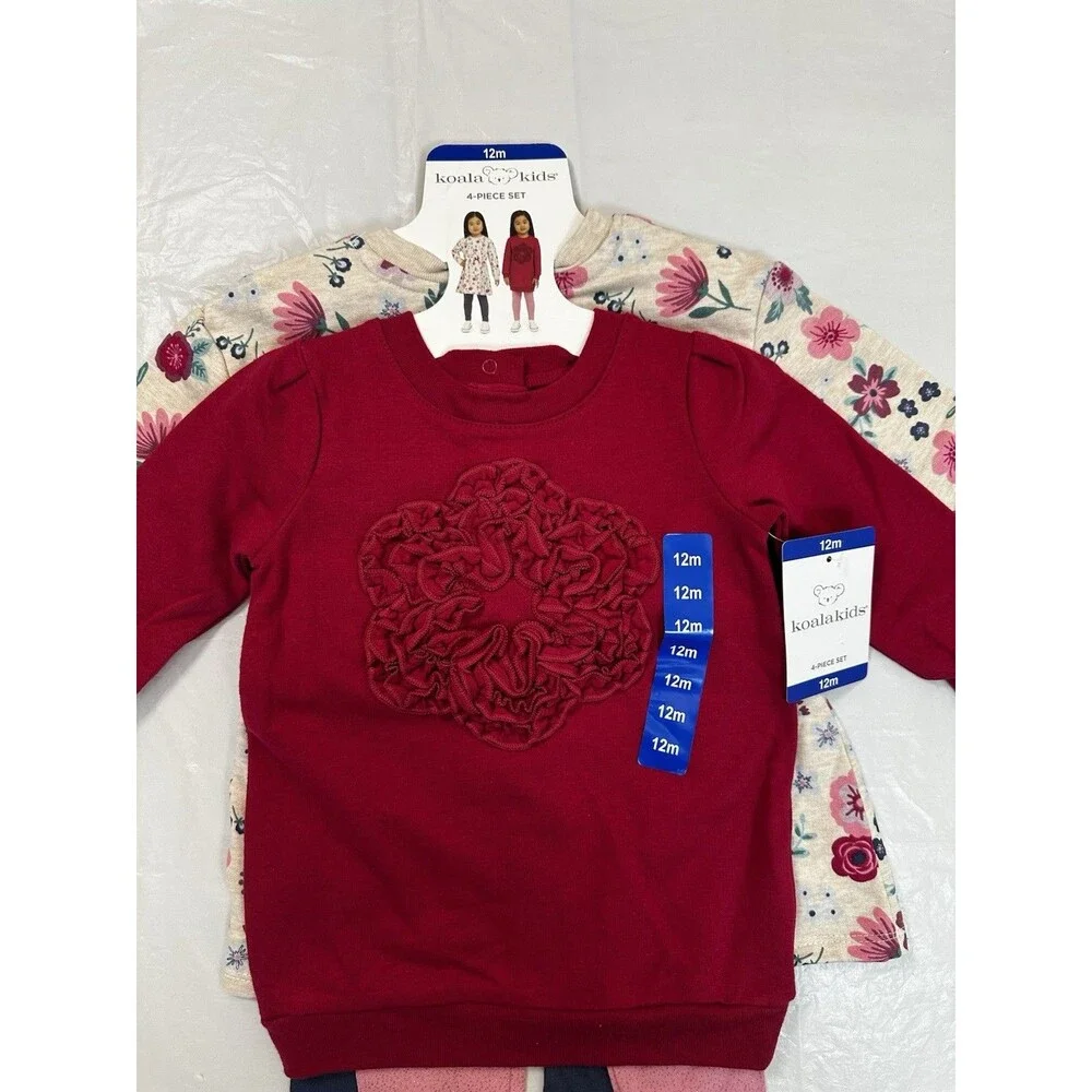 Koala Kids Pink Floral 4-Piece Set 12 Months Pink Flowers New With Tags